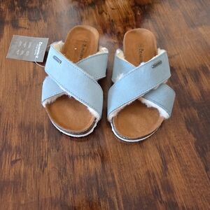 Bearpaw Light Blue Sandals Sheep Skin Lined, NWT Size Womens 5